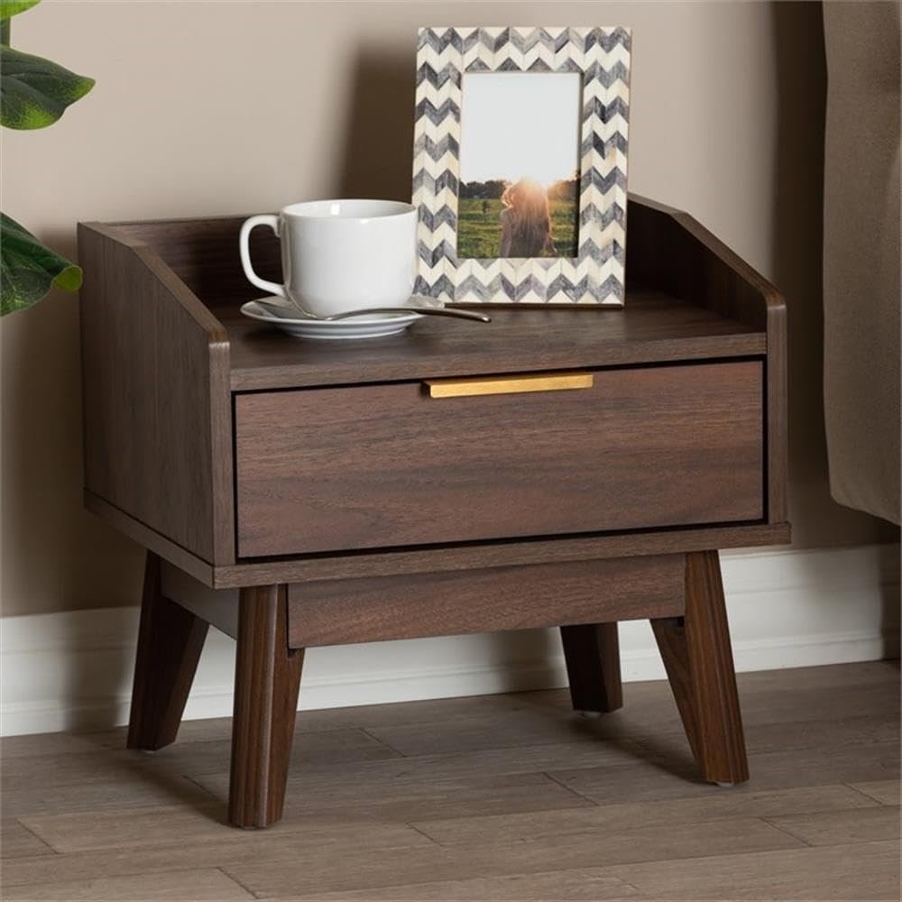 Baxton Studio Lena 17' Wide Walnut Brown 1-Drawer Nightstand